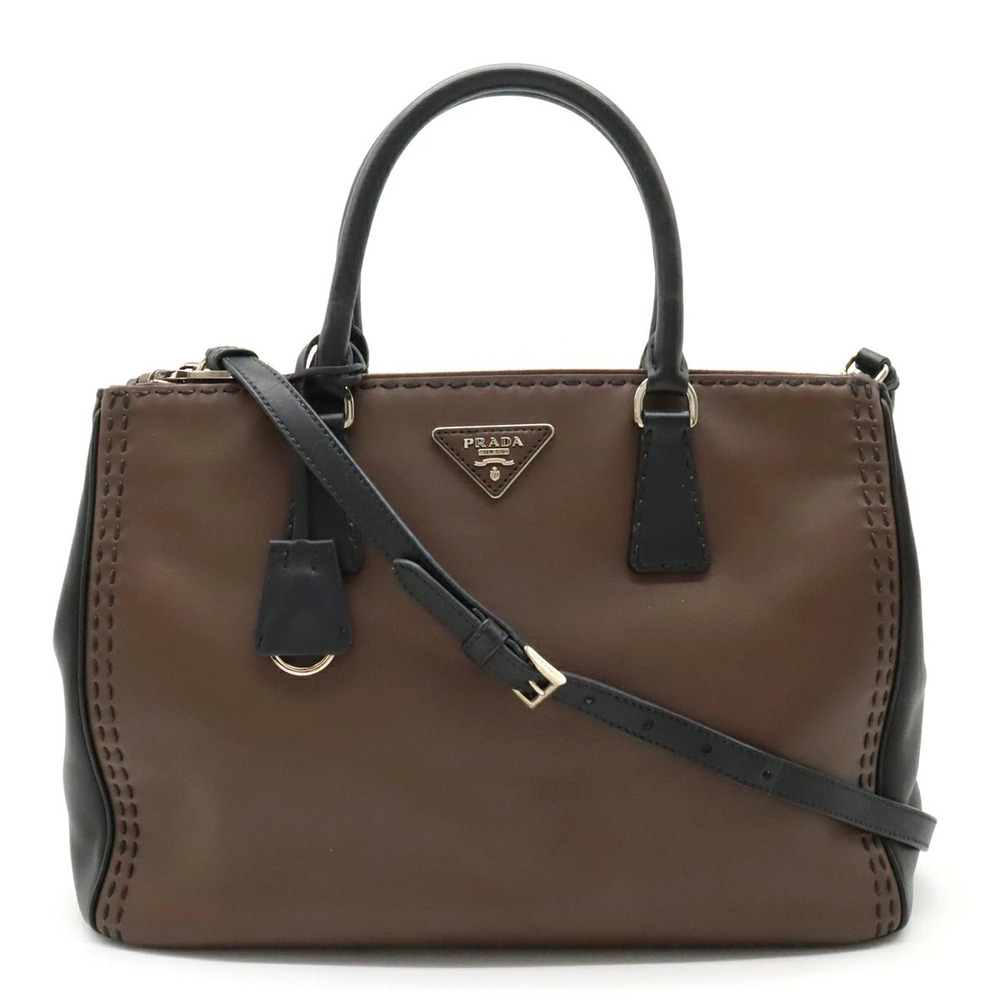 Prada Handbag Tote Bag Shoulder Leather CACAO Brown NERO Black